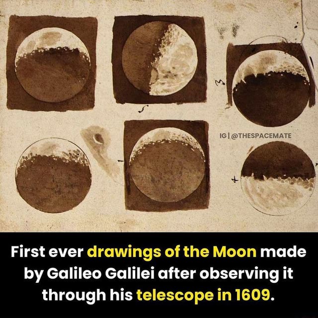 First ever drawings of the Moon made by Galileo Galilei after observing