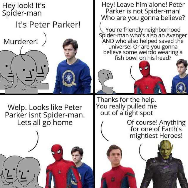 Hey! Leave him alone! Peter Parker is not Spider-man! Who are you gonna ...