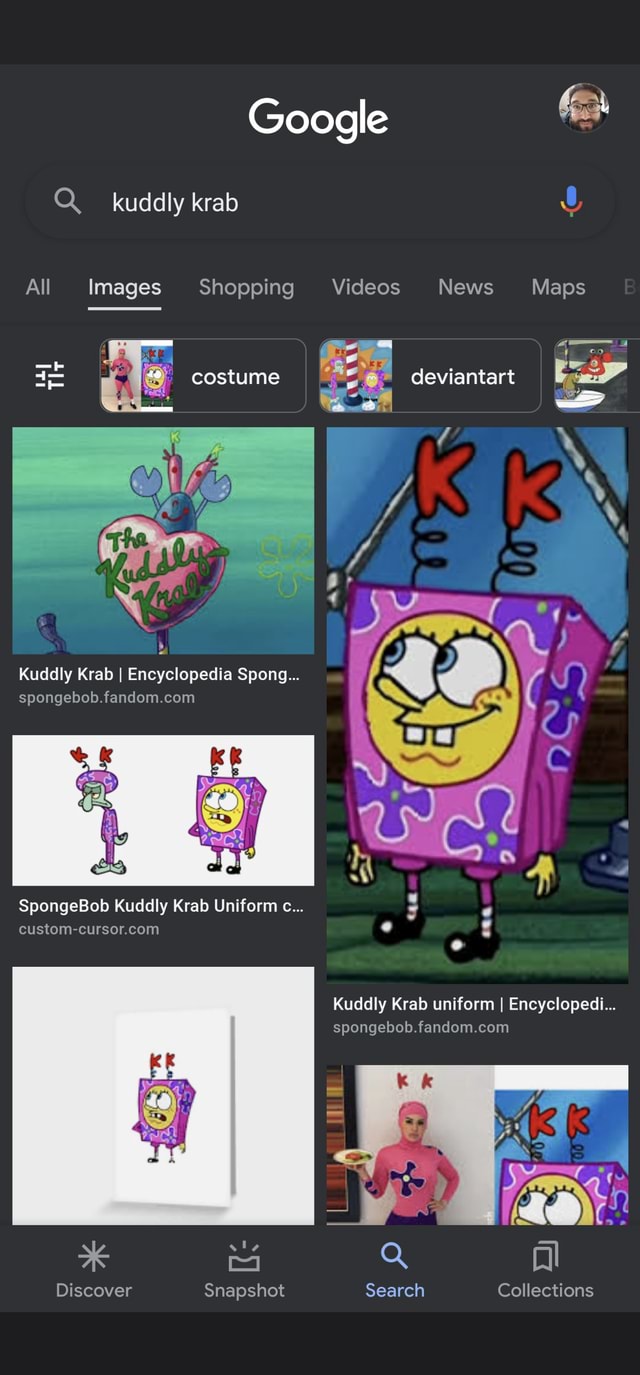 Google All Images Shopping Videos News Maps deviantart kuddly krab = al