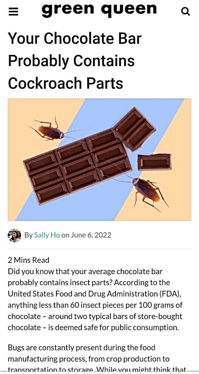 Your Chocolate Bar Probably Contains Cockroach Parts
