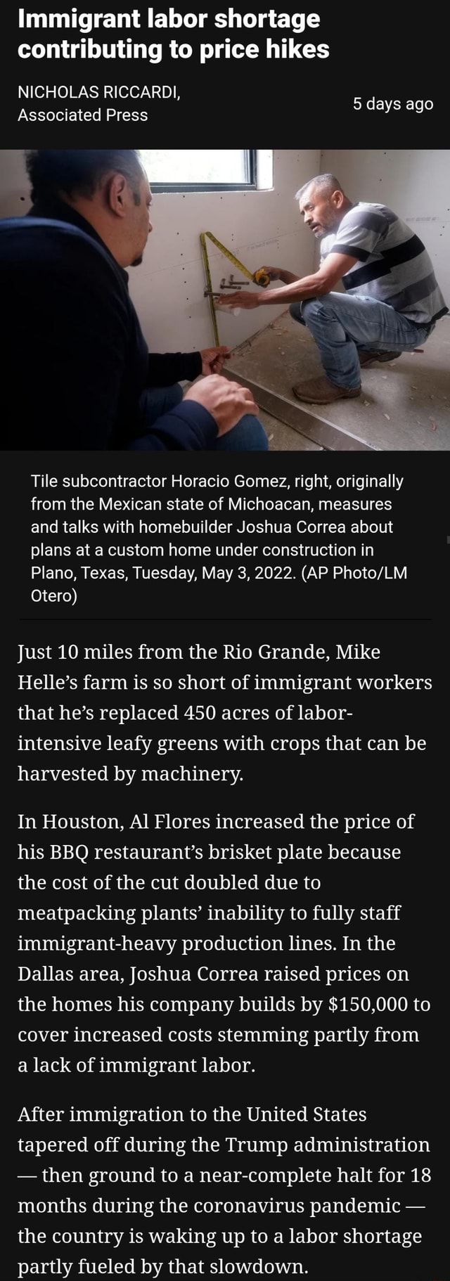 Unable to find workers for low wages, less people competing for jobs