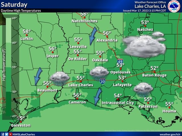 'Weather Forecast Office Saturday Lake Charles, 17,2023 LA Daytime High