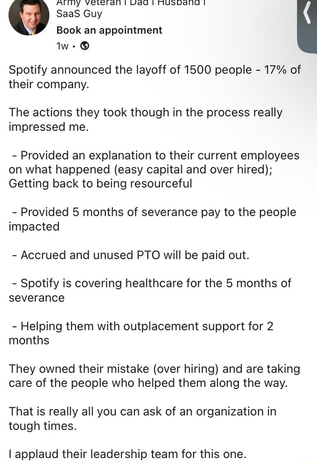 SaaS Guy Book an appointment Spotify announced the layoff of 1500