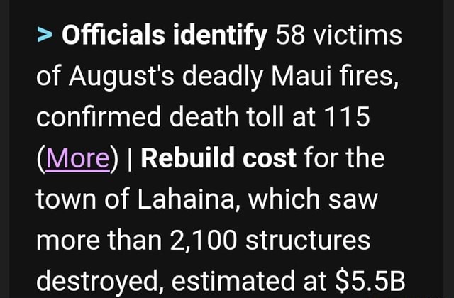 Officials Identify 58 Victim Of Augusts Deadly Maui Fires Confirmed