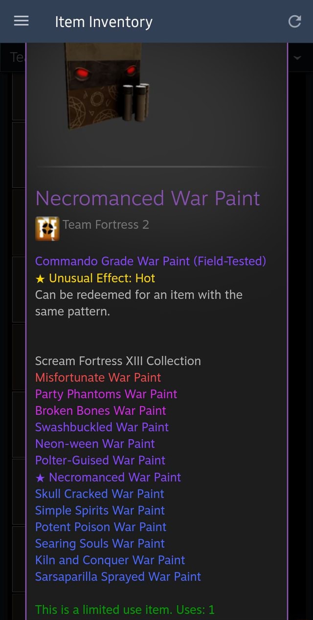 Item Inventory Necromanced War Paint Team Fortress 2 Commando Grade War