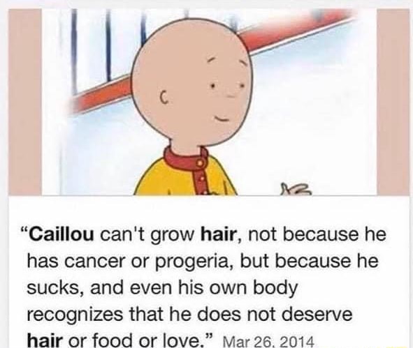 "Caillou can't grow hair, not because he has cancer or progeria, but