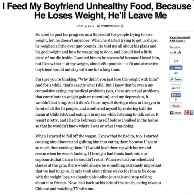 I Feed My Boyfriend Unhealthy Food, Because He Loses Weight, He'll ...