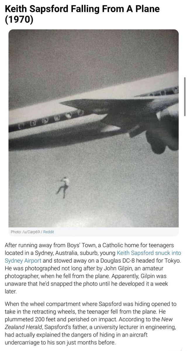 Keith Sapsford Falling From A Plane (1970) Photo / Reddit After