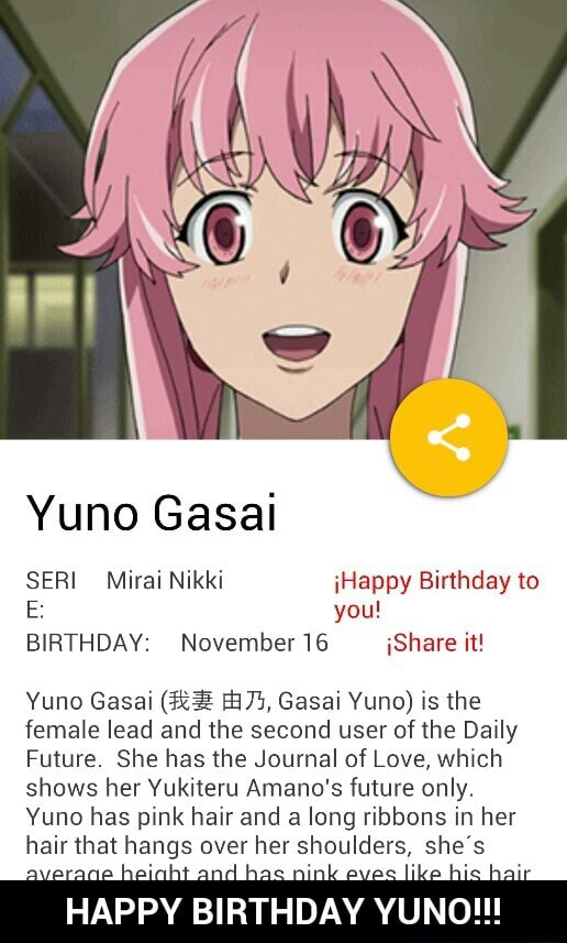 Yuno Uasal SERI Mirai Nikki iHappy Birthday to E: you! BIRTHDAY