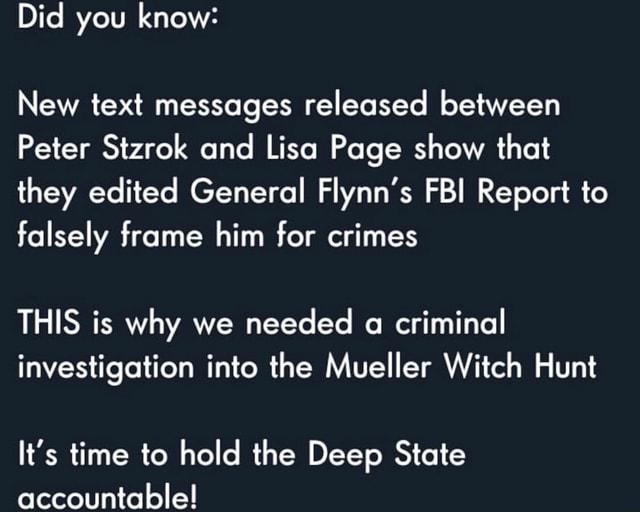 Did you know! New text messages released between Peter Stzrok and Lisa ...