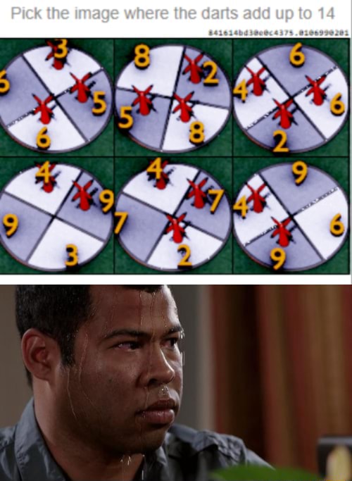 Pick the image where the darts add up to 14 iFunny