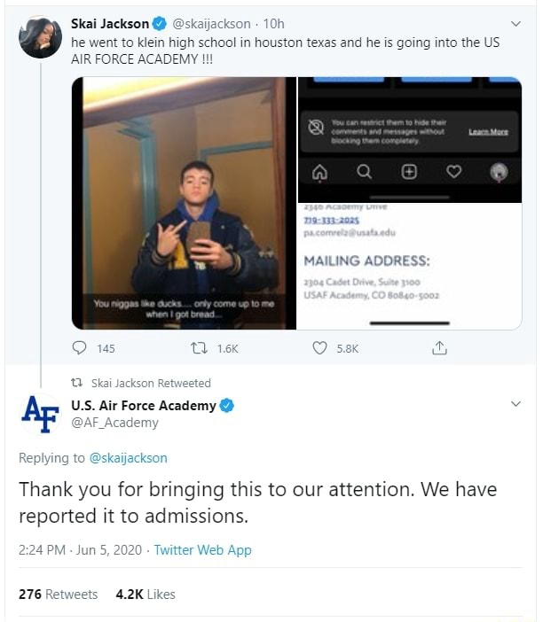 air force academy mailing address