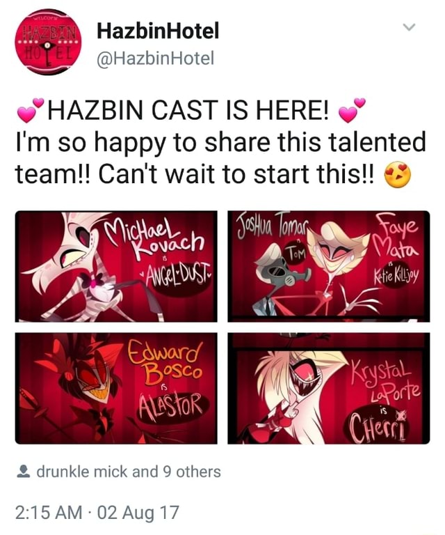 HazbinHotel v'HAZBIN CAST IS HERE! J I'm so happy to share this ...