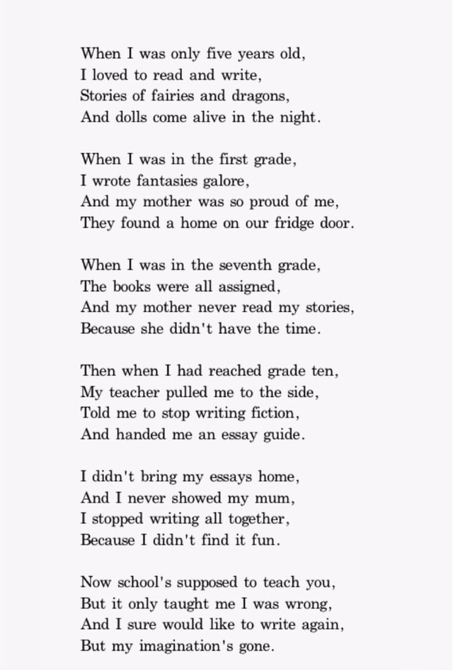 When I Was Only ﬁve Years Old I Loved To Read And Write Stories Of Fairiw And Dragons And Dolls Come Alive In The Night When I Was In The ﬁrst Grade