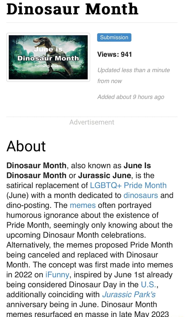 Dinosaur Month Submission Views 941 Updated less than minute June is Dinosaur Month nothing