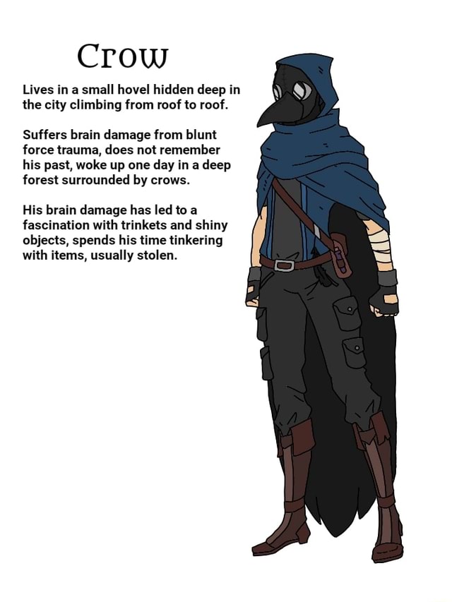 Crow Lives in a small hovel hidden deep in the city climbing from roof ...