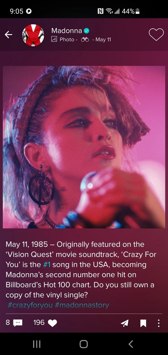 O Ll 44 Madonna Photo Go May 11 May 11 1985 Originally Featured On The Vision Quest Movie Soundtrack Crazy For You Is The 1 Song In The Usa Becoming