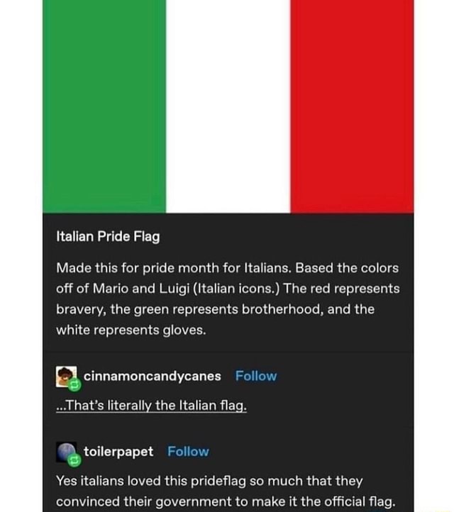 Italian Pride Flag Made this for pride month for Italians. Based the