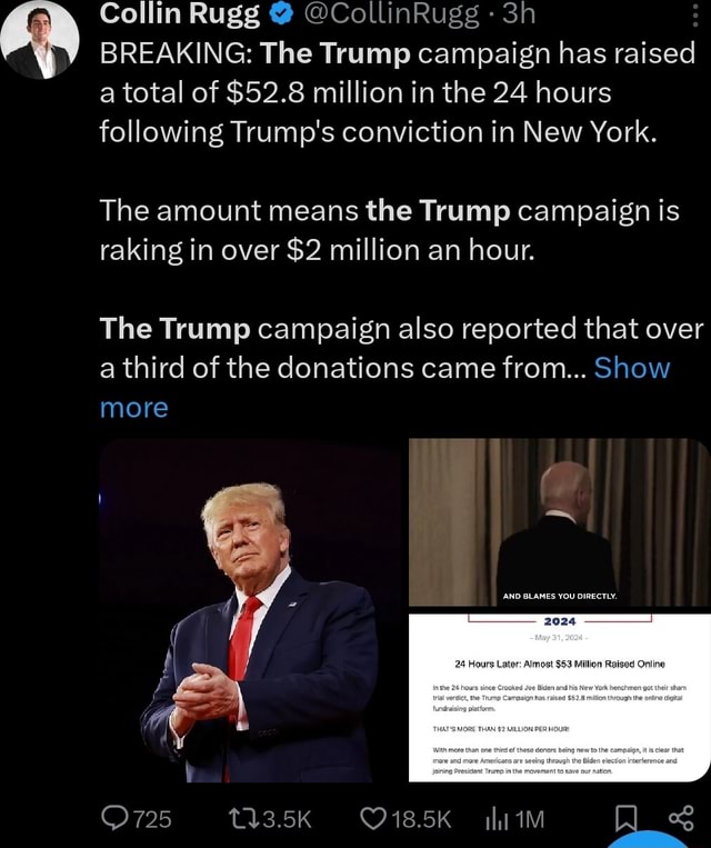 Collin Rugs @ CollinRuge Sh BREAKING: The Trump campaign has raised a ...