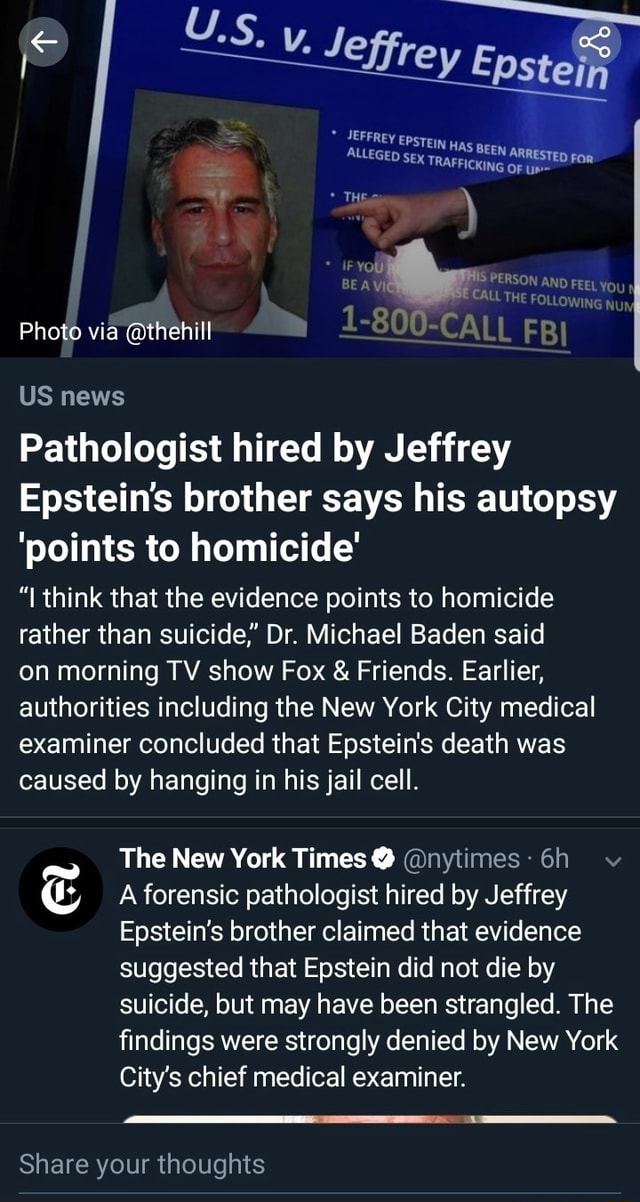 Us News Pathologist Hired By Jeffrey Epstein S Brother Says His Autopsy