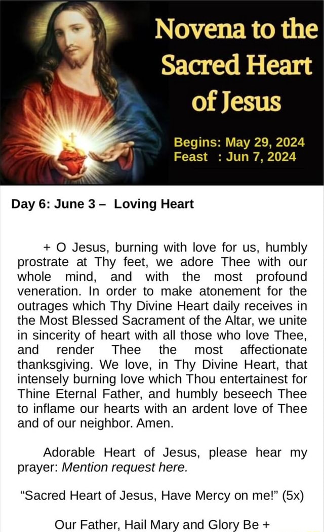 Novena to the Sacred Heart of Jesus Begins: May 29, 2024 Feast : Jun 7 ...