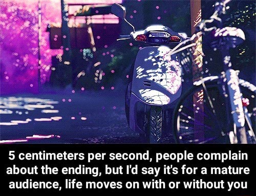 5 Centimeters Per Second People Complain About The Ending But I D Say It S For A Mature Audience Life Moves On With Or Without You 5 Centimeters Per Second People Complain About