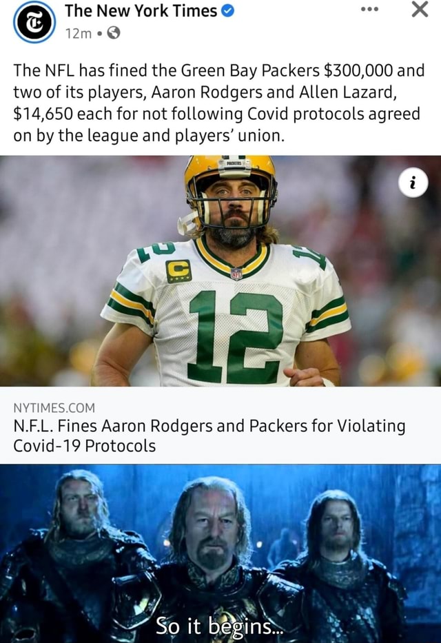 NFL fines Aaron Rodgers and Allen Lazard for not following Covid-19  protocols