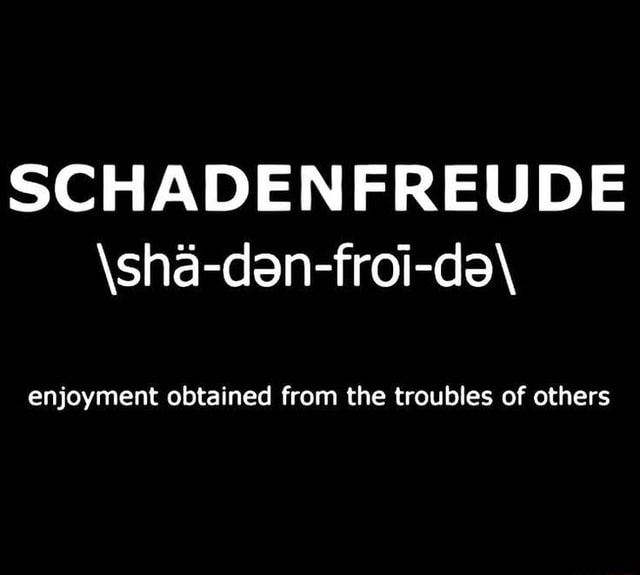 SCHADENFREUDE \sha-dan-froi-da\ enjoyment obtained from the troubles of ...