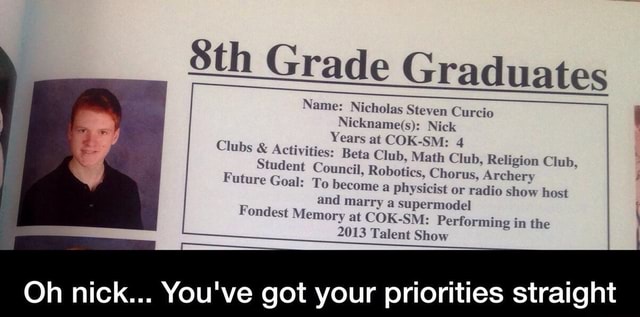 Sth Grade Graduates Name: Nicholas Steven Curcio Nickname(s): Nick ...