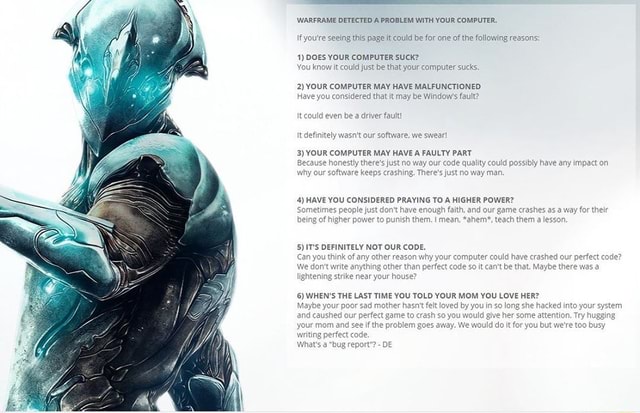 WARFRAME DETECTED A PROBLEM WITH YOUR COMPUTER. f youu0027re seeing 