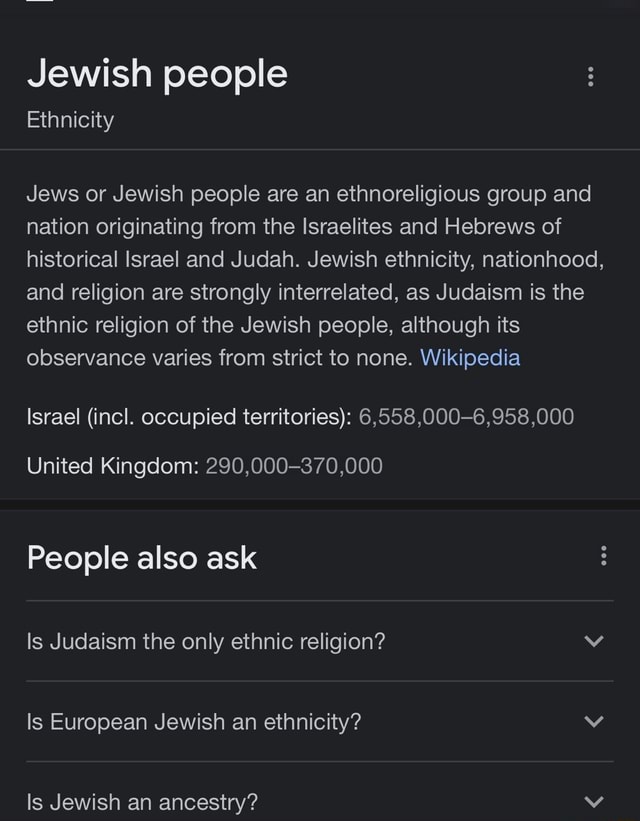 Jewish people Ethnicity Jews or Jewish people are an ethnoreligious ...