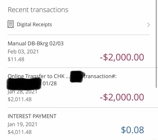 Recent transactions =I Digital Receipts Manual DB-Bkrg Feb 03, 2021 $11 ...