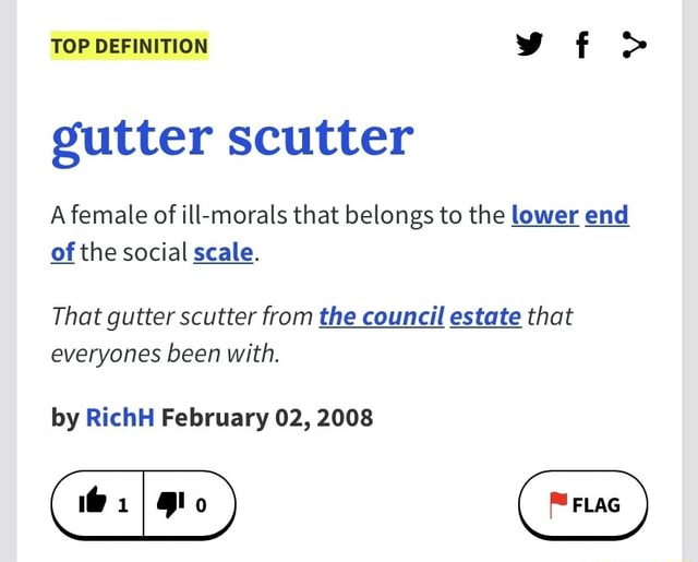 TOP DEFINITION Vf Gutter Scutter A Female Of Ill morals That Belongs