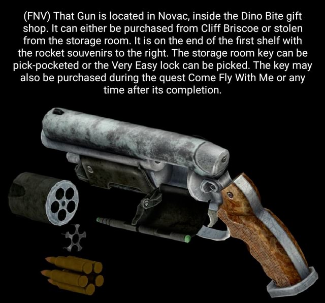 (FNV) That Gun is located in Novac, inside the Dino Bite gift shop. It ...