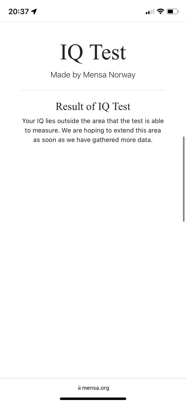 IQ Test Made By Mensa Norway Result Of IQ Test Your IQ Lies Outside The ...