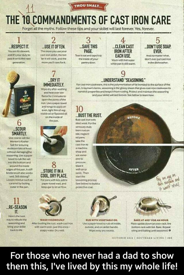 THE 10. COMMANDMENTS OF CAST IRON CARE all the myths. Follow
