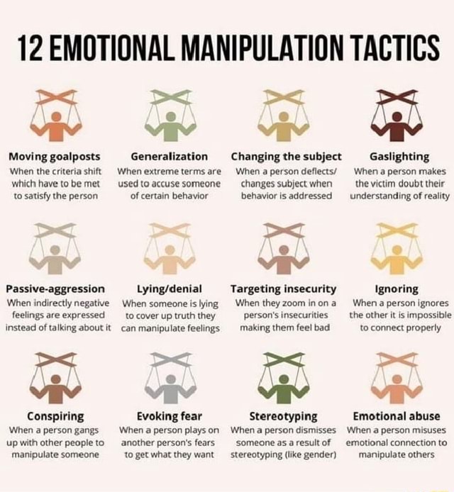 12 EMOTIONAL MANIPULATION TACTICS Moving Goalposts Generalization ...