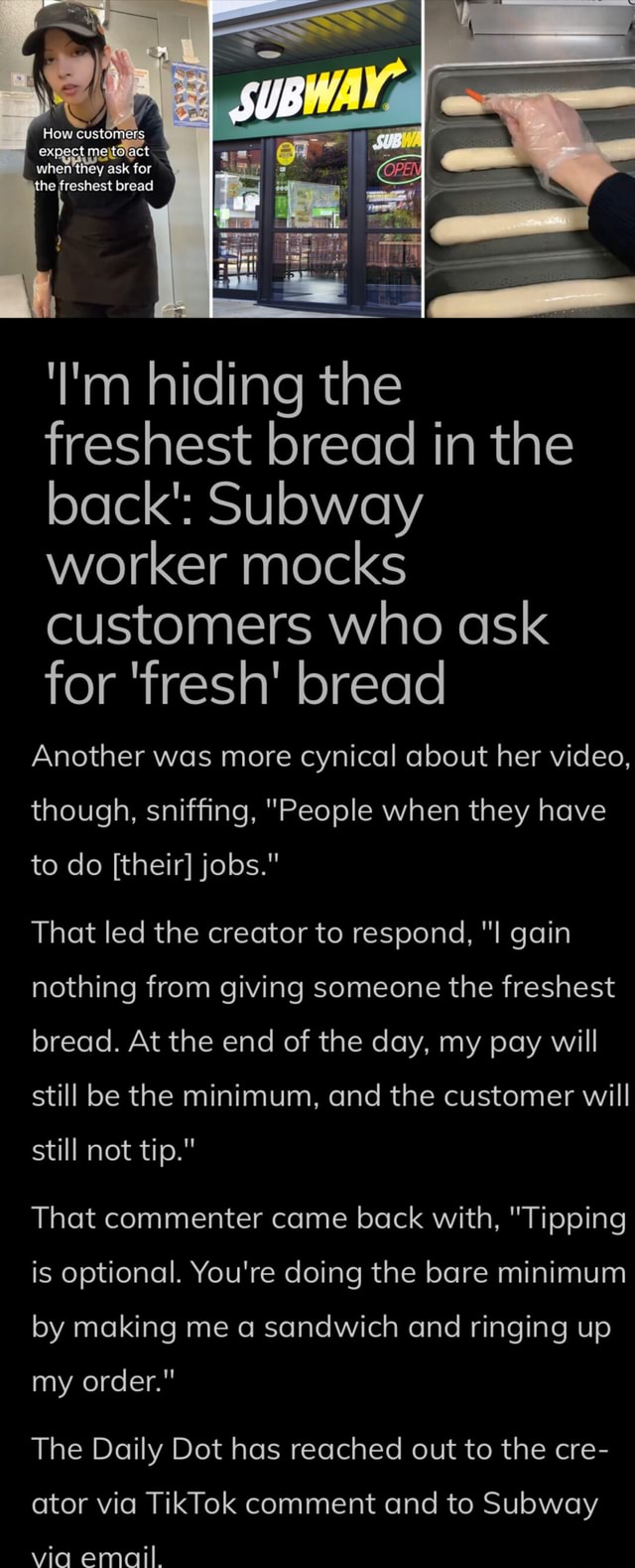 How customer expect mejtolact when they ask for the freshest bread 'l