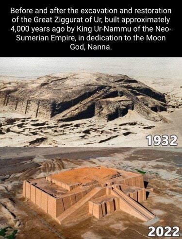 Before and after the excavation and restoration of the Great Ziggurat ...