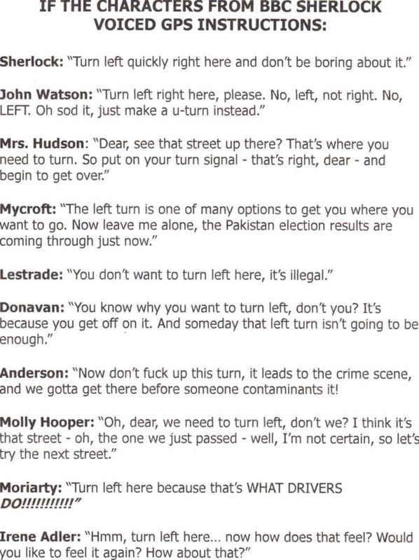 IF THE CHARACTERS FROM BBC SHERLOCK VOICED GPS ...