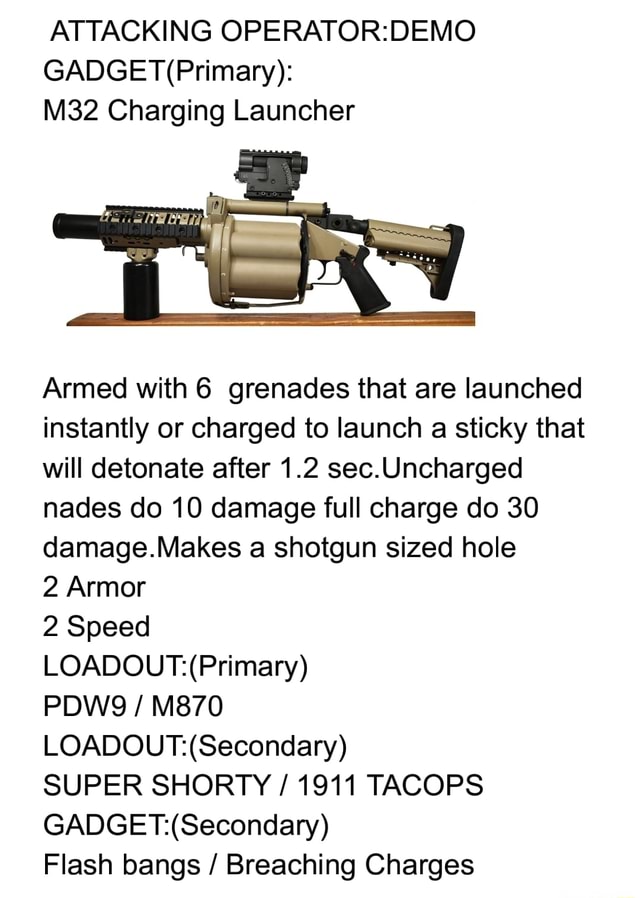 ATTACKING Charging Launcher Armed with 6 grenades that are launched