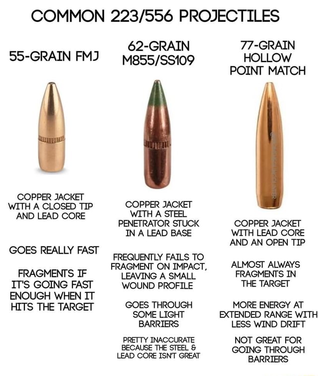 COMMON PROJECTILES 62-GRAIN 77-GRAIN 55-GRAIN FMJ HOLLOW POINT MATCH ...