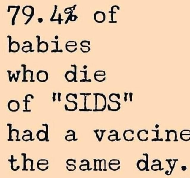 19.4 of babies who die of "SIDS" had a vaccine the same day. iFunny