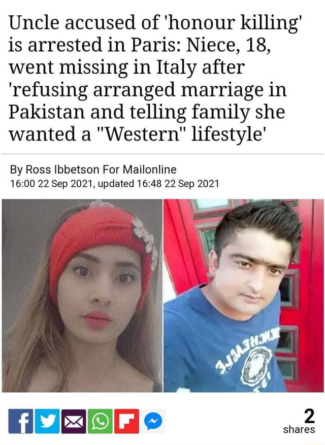 Uncle accused of 'honour killing' is arrested in Paris: Niece, 18, went ...