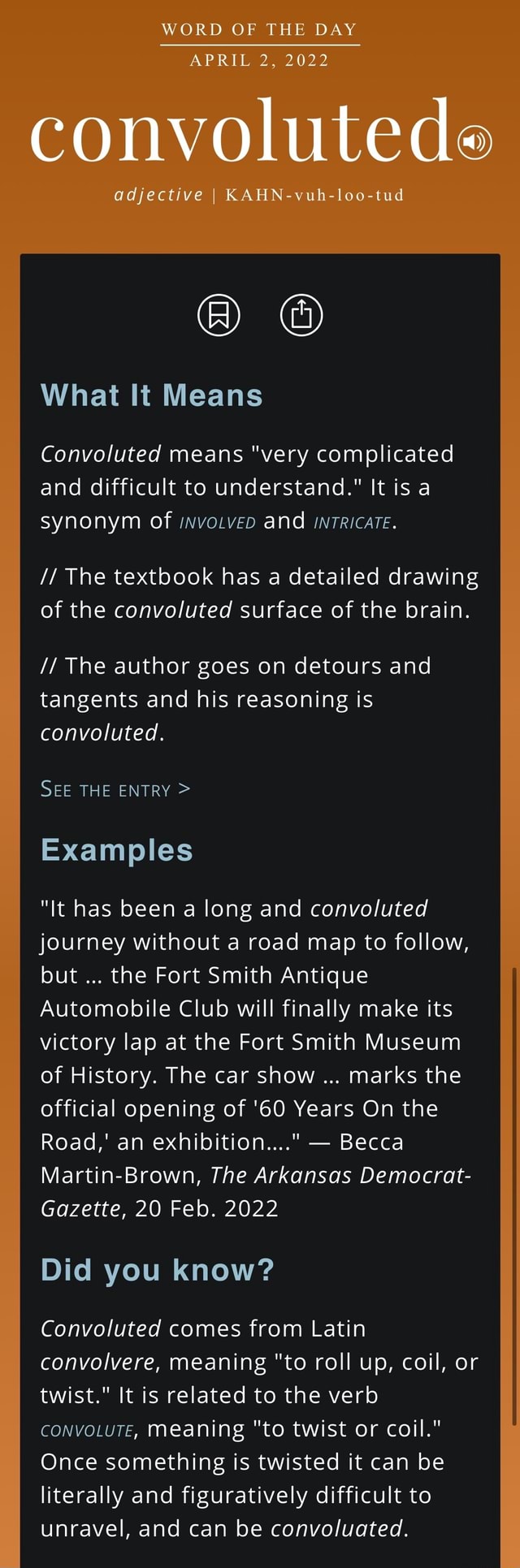 WORD OF THE DAY AP RIT 22,022 convolutede adjective I KAHNvuhlootud