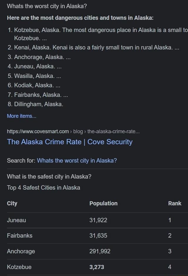 Whats the worst city in Alaska? Here are the most dangerous cities and