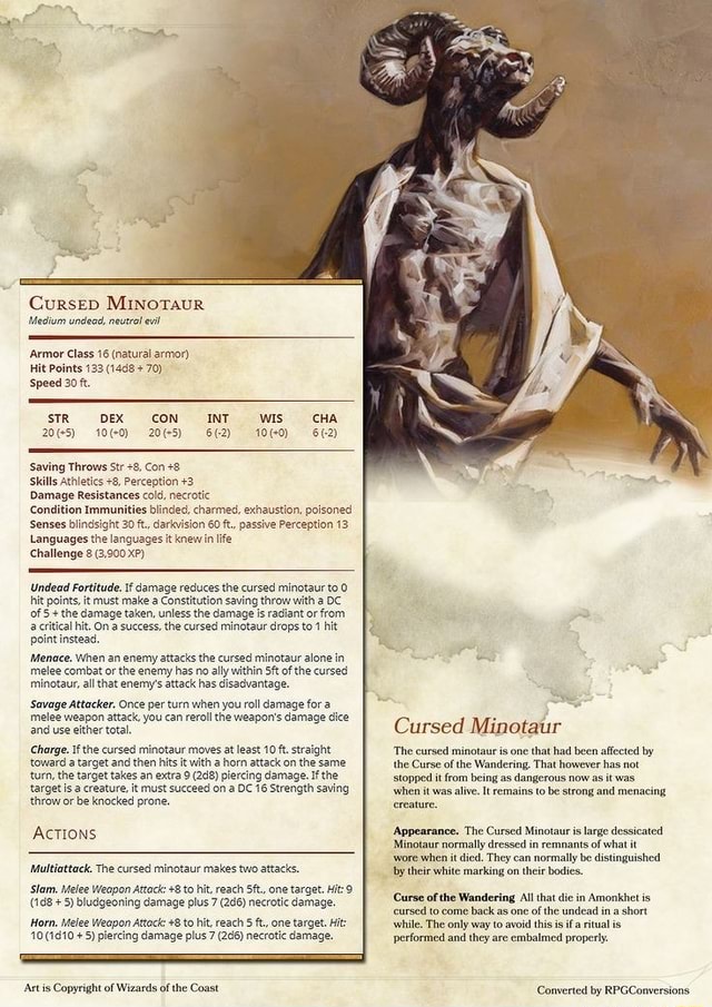 CurseD MINoTauR Medium undead, neutral evl 'Armor Class 16 (natural