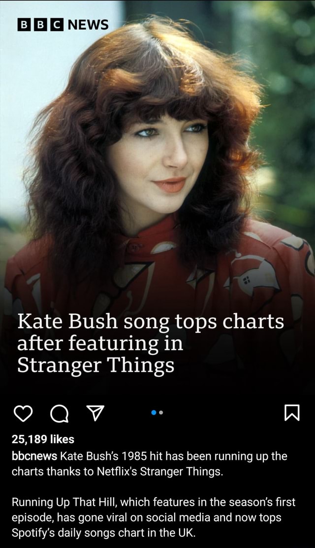 Kate Bush Song Tops Charts After Featuring In Stranger Things Av 25 189 Likes Bbcnews Kate Bush