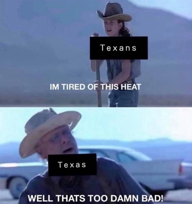 Texans IM TIRED OF THIS HEAT I Texas WELL THATS TOO DAMN BAD! - iFunny