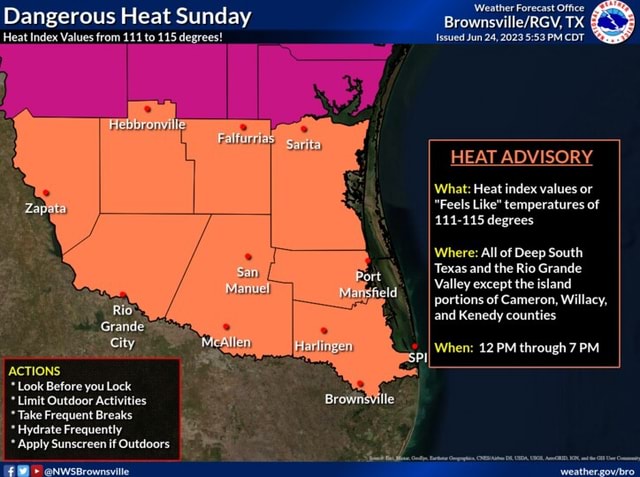 Dangerous Heat Sunday TX Heat Index Values from 111 to 115 degrees ...